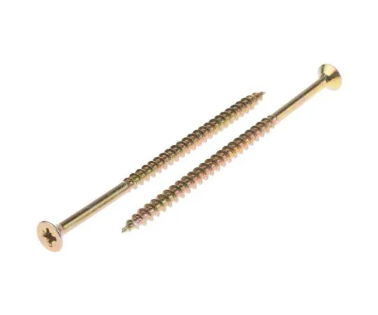 63-4690-66 Pozidriv Countersunk Steel Wood Screw Yellow Passivated, Zinc Plated, 5mm Thread, 100mm Length 144-3489