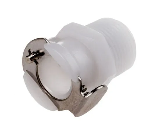 63-4716-84 Straight Male Hose Coupling 3/8in Coupling Body - Valved, Thread Mount, 3/8 in R Male, Acetal PLCD10006BSPT