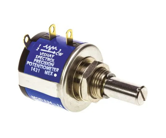63-4800-35 Vishay 534 Series Wirewound Potentiometer with a 6.35 mm Dia. Shaft 10-Turn, 1kΩ, ±5%, 2W, ±20ppm/°C, Panel Mount 534B1102JL
