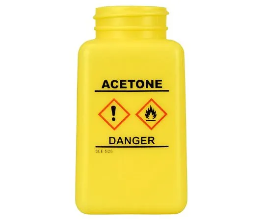 64-2944-44 DURASTATIC Dissipative HDPE Yellow Square Bottle, GHS Label with "Acetone" 35733