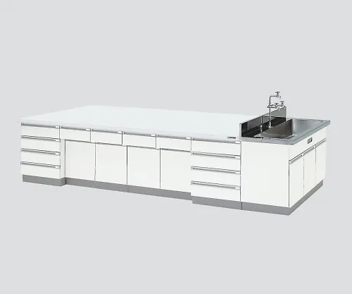 3-3853-02　［Discontinued］Central Laboratory Bench Wooden White Type, Riser Type, with Side Sink 2400 x 1200 x 800　SAOB-2412W