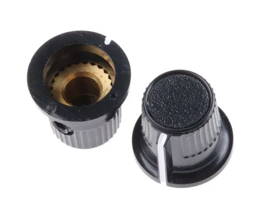 63-4748-08 RS PRO Potentiometer Knob, Grub Screw Type, 12mm Knob Diameter, Black, 4mm Shaft 259-6856
