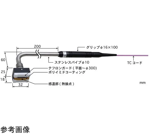 65-3529-45 Temperature Sensor for Moving/Rotating Surface Contact Support Type UX Series -50~250°C Guard Type (Teflon) 29 x 60 E Type 90°, Parallel UX-113E-02-D0-1-TC1-ASP