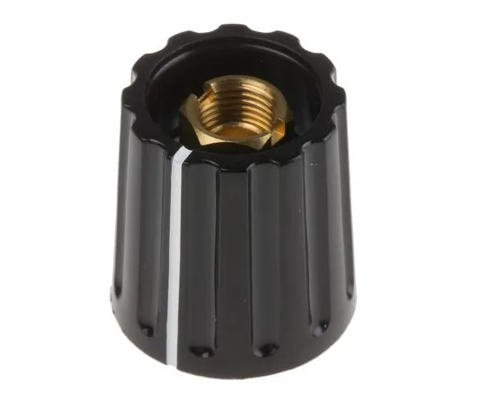 63-4800-77 RS Pro Potentiometer Knob, Collet Type, 14.7mm Knob Diameter, Black, 6.4mm Shaft 463-8479