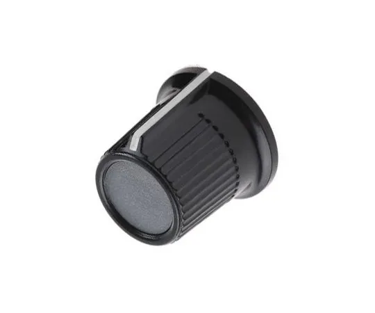 63-4748-12 RS PRO Potentiometer Knob, Grub Screw Type, 16.2mm Knob Diameter, Black, Grey, 6mm Shaft 259-6929