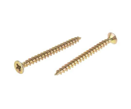 63-4690-64 Pozidriv Countersunk Steel Wood Screw Yellow Passivated, Zinc Plated, 5mm Thread, 60mm Length 144-3485