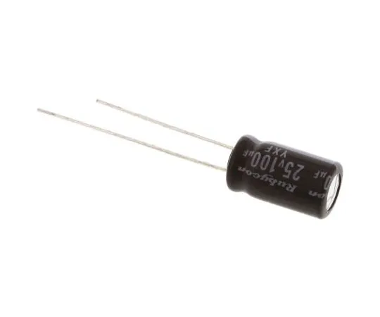 63-4721-90 Rubycon 100μF 25V dc Aluminium Electrolytic Capacitor, Through Hole 6.3 (Dia.) x 11mm +105°C 6.3mm 2.5mm 25YXF100M6.3X11