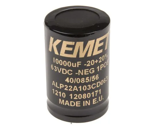 63-4737-87 KEMET 10000μF 63V dc Aluminium Electrolytic Capacitor, Through Hole 35 x 55mm +85°C 35mm 55mm ALP22A103CD063