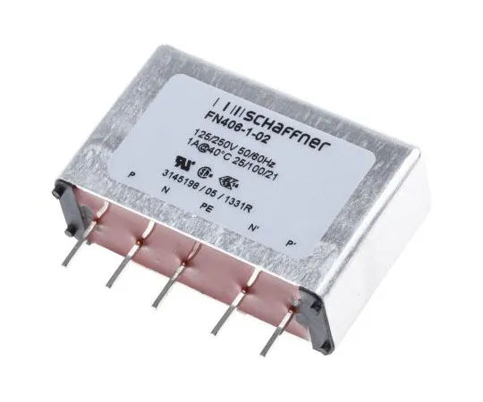 63-4732-35 Schaffner FN406 Series 1A 250 V ac 400Hz Through Hole RFI Filter, with Pin Terminals FN406-1-02
