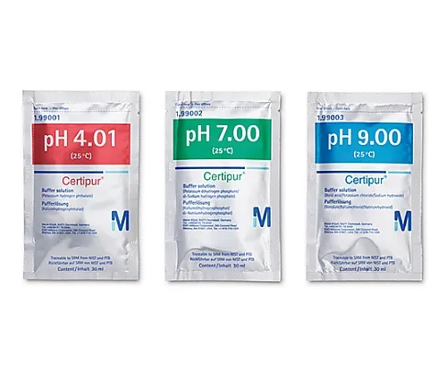61-0322-87 Buffer Solution (30mL Aluminum Sachet Type) Set Traceable for SRM Of NIST And PTB, 10 Bag x pH 4.01 (Phthalic Acid), 10 Bag x pH 7.00 (Phosphoric Acid), 10 Bag x pH 9.00 (Boric Acid) pH 4.01/Ph 7.00/Ph 9.00 (25°C) Certipur(R) 199005 1ST 1.99005.0001