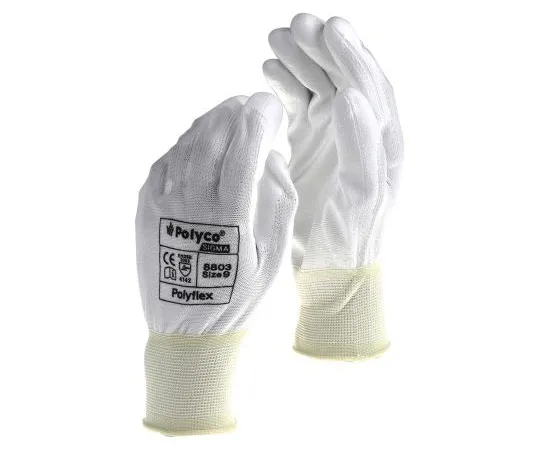 63-4890-98 BM Polyco Polyflex Nylon Polyurethane-Coated General Purpose Gloves, size 8, White 8802