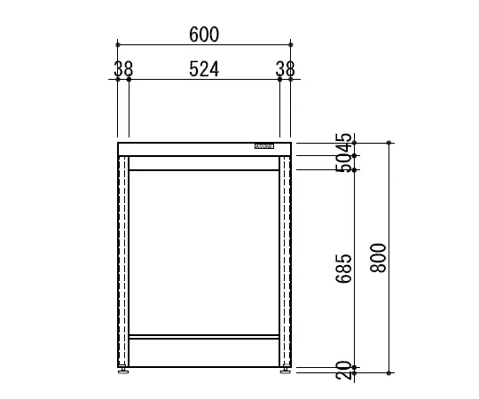 3-4489-01　［Discontinued］Side Laboratory Bench Frame Type 600 x 750 x 800　HSOA-607
