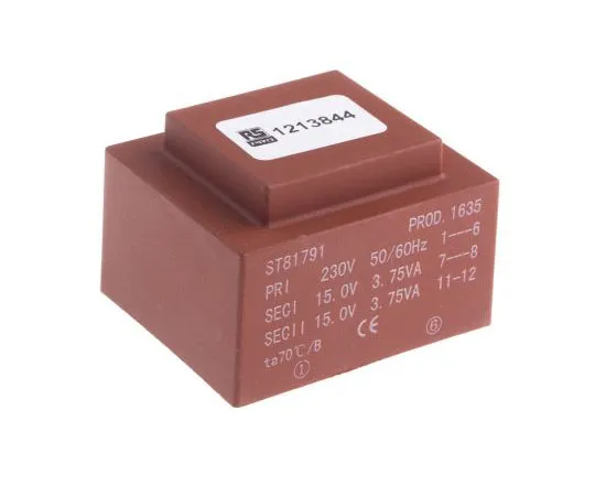 63-4665-02 2 x 15V ac 2 Output PCB Mount PCB Transformer, 7.5VA 121-3844