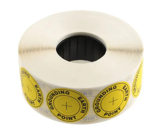 63-4774-19 RS PRO Black/Yellow Vinyl ESD Label, Earth Ground Point-Text 36mm 364-3616