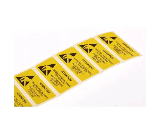 63-4774-16 RS PRO Black/Yellow Paper ESD Label, Attention-Text 38 mm x 16mm 364-3571