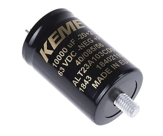 63-4738-27 KEMET 10000μF 63V dc Aluminium Electrolytic Capacitor, Stud Mount 35 x 55mm +85°C 35mm 55mm ALT23A103CD063
