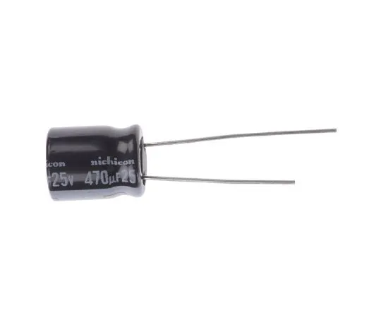 63-4847-56 Nichicon 470μF 25V dc Aluminium Electrolytic Capacitor, Through Hole 10 (Dia.) x 12.5mm +85°C 10mm 5mm UVR1E471MPD