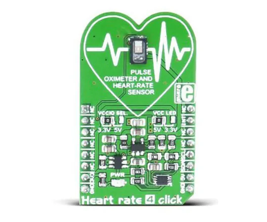 63-4689-49 MikroElektronika MIKROE-2510, Heart-Rate 4 Click Heart Rate Sensor mikroBus Click Board for MAX30101 for Wearable MIKROE-2510