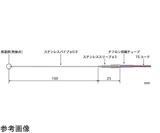 65-3533-18　［Out of stock］Semi-Solid/Liquid General Temperature Sensor BS Series with ISO Document Set -200~300°C Outer Diameter 0.9φ 100 mm E Type　BS-91E-010-TS1-ASP