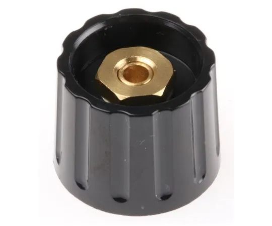 63-4800-79 RS PRO Potentiometer Knob, Collet Type, 21.3mm Knob Diameter, Black, 6mm Shaft 463-8508