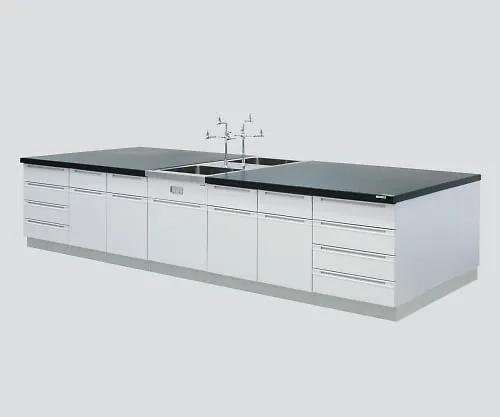 3-3714-02　［Discontinued］Central Laboratory Bench Wooden Type, Flat Type, with Face-To-Face Sink 2400 x 1200 x 800　SBOC-2412