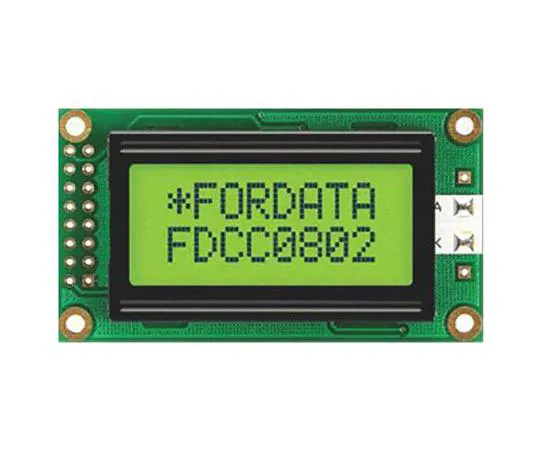 63-4681-46 Fordata FC0802B00-FHYYBW-51LE FC Alphanumeric LCD Alphanumeric Display, Green, Yellow on Yellow-Green, 2 Rows by 8 FC0802B00-FHYYBW-51LE