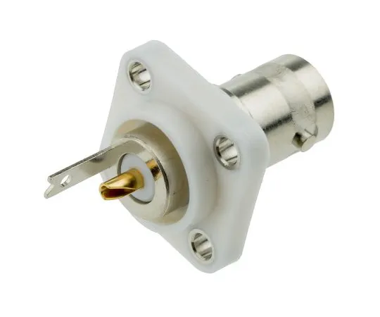 63-4755-99 Radiall R141 Series Straight 50Ω Flange Mount Bulkhead Fitting BNC Connector, jack, Nickel, Solder Termination R141410000W