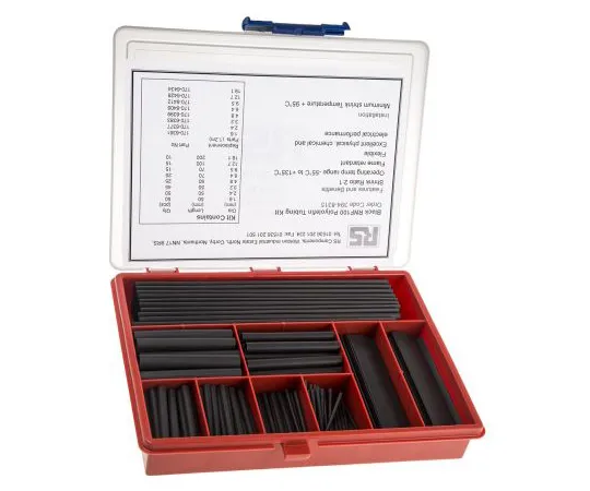 63-4782-71 TE Connectivity Cable Sleeve Kit RNF100 Series, 2:1 Shrink Ratio, 235 piece RNF-100-KIT-BLACK