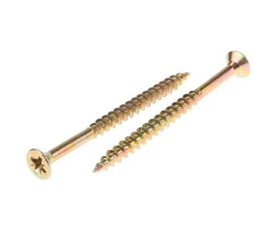 63-4690-68 Pozidriv Countersunk Steel Wood Screw Yellow Passivated, Zinc Plated, 6mm Thread, 80mm Length 144-3492