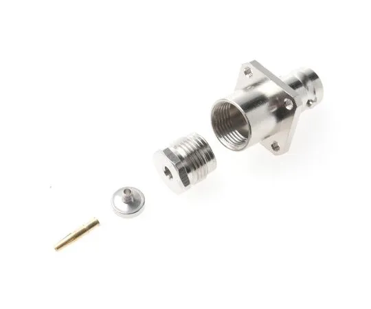 63-4755-87 Radiall Straight 50Ω Flange Mount Bulkhead Fitting BNC Connector, jack, Nickel, Clamp Termination, RG179, RG187, RG188, R141254000W