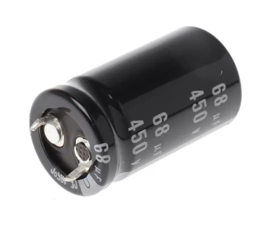 63-4845-44 Nichicon 68μF 450V dc Aluminium Electrolytic Capacitor, Through Hole 20 (Dia.) x 35mm +105°C 20mm 10mm LGU2W680MELY