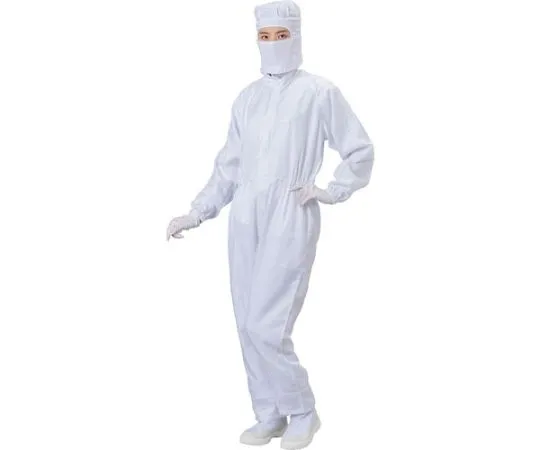 61-3231-21　［Discontinued］Clean Room Coverall (Chemical Recycle Yarn) White S　BSC-12400E-W-S