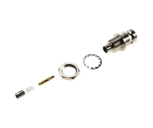 63-4755-95 Radiall Straight 75Ω Panel Mount Bulkhead Fitting BNC Connector, jack, Nickel, Crimp Termination, RG179, RG187 R142306503W