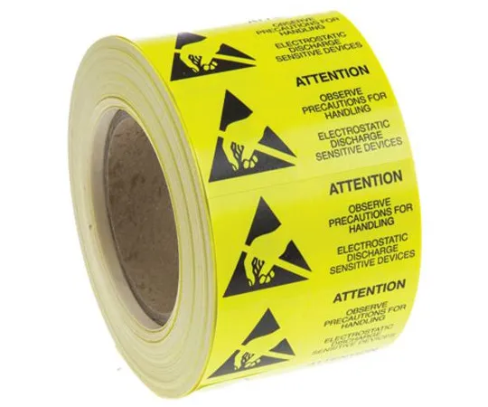 63-4774-17 RS PRO Black/Yellow Paper ESD Label, Attention-Text 45 mm x 25mm 364-3587