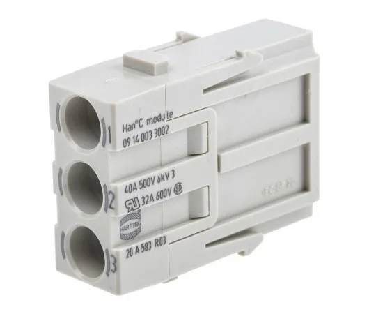 63-4784-24 Han-Modular Series Male Module, 3 Way, 1 Row, Rated At 40A, 500 V, Han C 9140033002