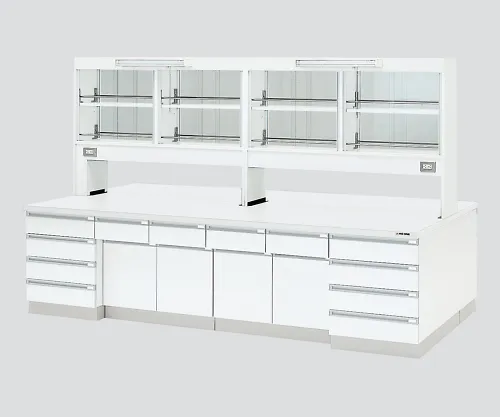 3-3863-01　［Discontinued］Central Laboratory Bench Wooden White Type, Riser Type, with Reagent Shelf 1800 x 1200 x 800/1870　SAOG-1812W