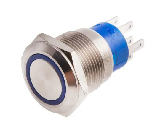 63-4661-46 RS PRO Double Pole Double Throw (DPDT) Momentary Blue LED Push Button Switch, IP67, 19.2 (Dia.)mm, Panel Mount, 250V ac 111-5786