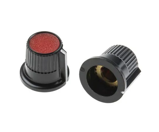 63-4748-07 RS PRO Potentiometer Knob, Grub Screw Type, 12mm Knob Diameter, Black, Red, 4mm Shaft 259-6834