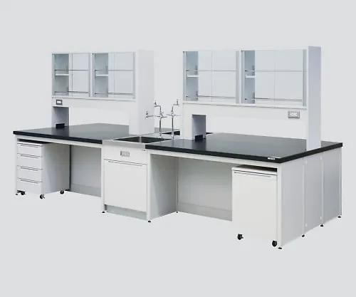 3-3806-02　［Discontinued］Central Laboratory Bench without Drawer, Frame Type with Unit, Face-To-Face Sink, with Reagent Shelf 2400 x 1200 x 800/1800　HCOM-2412