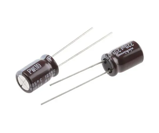 63-5007-81 Nichicon 220μF 25V dc Aluminium Electrolytic Capacitor, Through Hole 8 (Dia.) x 11.5mm +105°C 8mm 3.5mm UPW1E221MPD