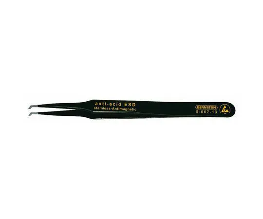 63-6549-38 Bernstein Tools for electronics 120 mm, Anti-Magnetic Stainless Steel, Bent, ESD Anti-Acid Tweezers 5-067-13