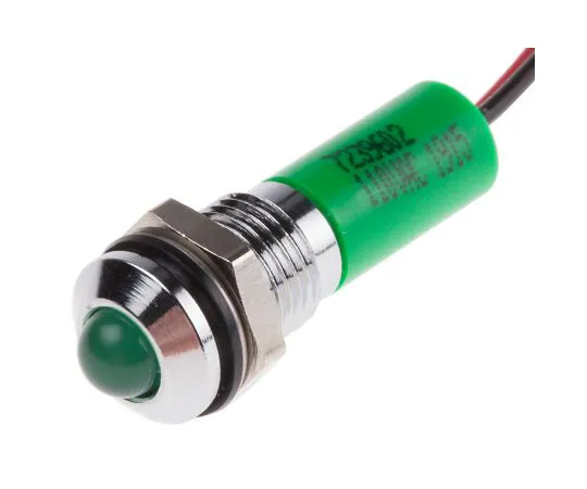 63-5024-16 RS PRO Green Indicator, 110 V ac, 8mm Mounting Hole Size, Lead Wires Termination, IP67 723-9602