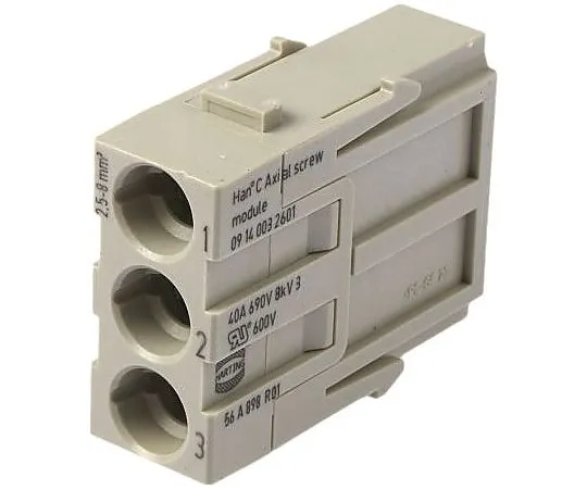 63-5142-88 Han-Modular 0914 Series Axial Module, Male, 3 Way, 40A, 690 V 9140032601