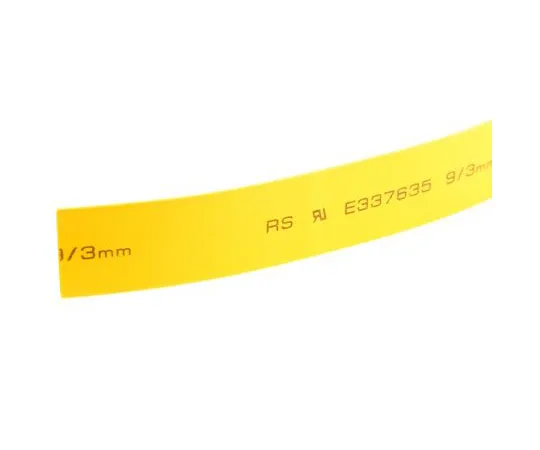 63-4979-19 RS Pro Yellow No Heat Shrink Tubing 9mm Sleeve Dia. x 5m Length 3:1 Ratio 700-4472