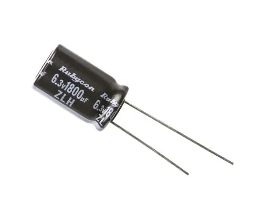 63-4984-89 Rubycon 1800μF 6.3V dc Aluminium Electrolytic Capacitor, Through Hole 10 (Dia.) x 16mm +105°C 10mm 5mm 6.3ZLH1800MEFC10X16