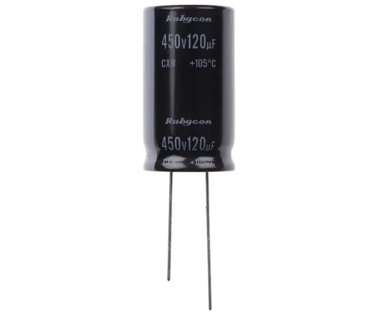 63-5052-88 Rubycon 120μF 450V dc Aluminium Electrolytic Capacitor, Through Hole 18 (Dia.) x 31.5mm +105°C 18mm 7.5mm 450CXW120MEFC18X31.5