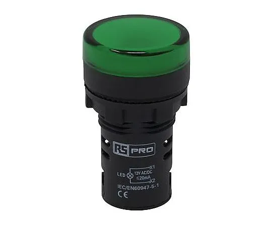 63-5106-72 RS PRO Green LED Indicator, 22mm Cutout, IP65, 12 V ac/dc 791-8582
