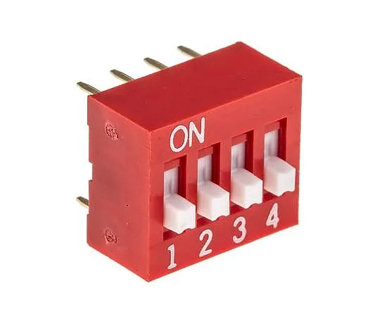 63-5158-95 4 Way Through Hole DIP Switch SPST, Raised Actuator NDS-04-V