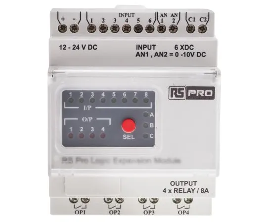 63-5179-88 RS Pro Expansion Module, 12 → 24 V dc Digital, Relay, 8 x Input, 4 x Output Without Display 917-6389