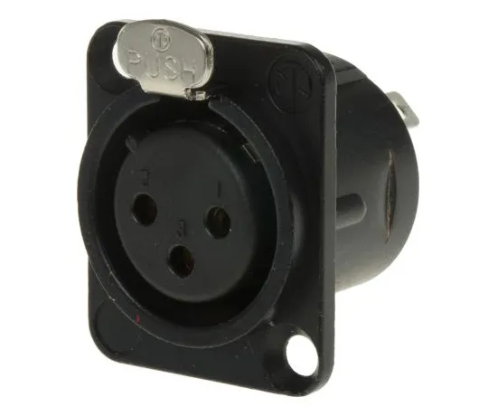 63-5015-03 Neutrik 3 Way Panel Mount XLR Connector, Female, Gold over Nickel Plated Contacts, 50 V NC3FD-L-B-1